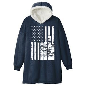 Unmasked Unmuzzled Unvaccinated Unafraid US Flag Hooded Wearable Blanket