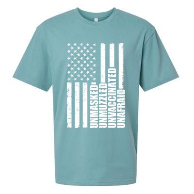 Unmasked Unmuzzled Unvaccinated Unafraid US Flag Sueded Cloud Jersey T-Shirt