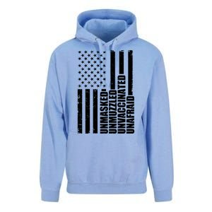 Unmasked Unmuzzled Unvaccinated Unafraid US Flag Unisex Surf Hoodie