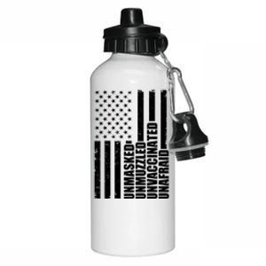 Unmasked Unmuzzled Unvaccinated Unafraid US Flag Aluminum Water Bottle