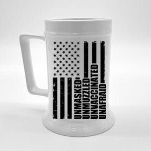 Unmasked Unmuzzled Unvaccinated Unafraid US Flag Beer Stein