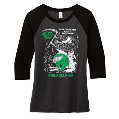 Underdog Now Or Never We Fly Together Philadelphia Women's Tri-Blend 3/4-Sleeve Raglan Shirt