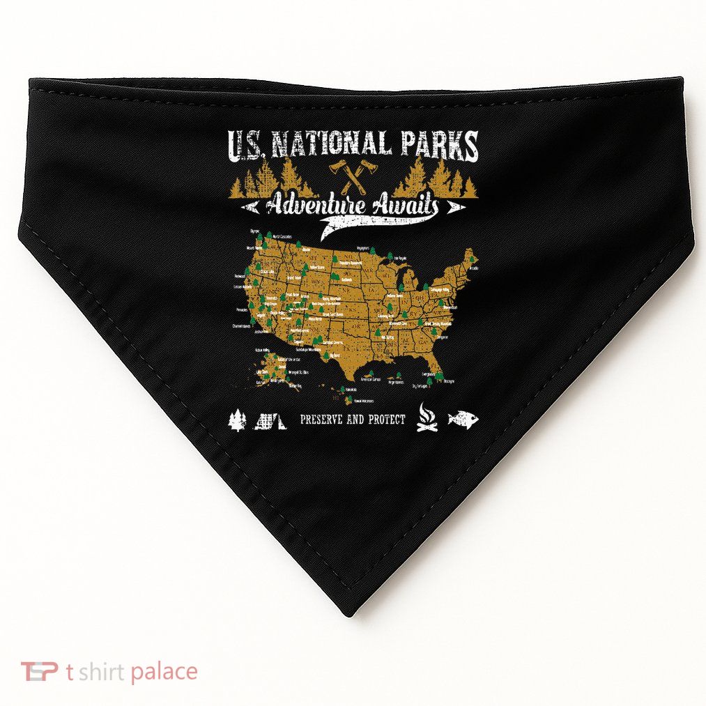 US National Parks Adventure Awaits Hiking & Camping Lover USA-Made Doggie Bandana