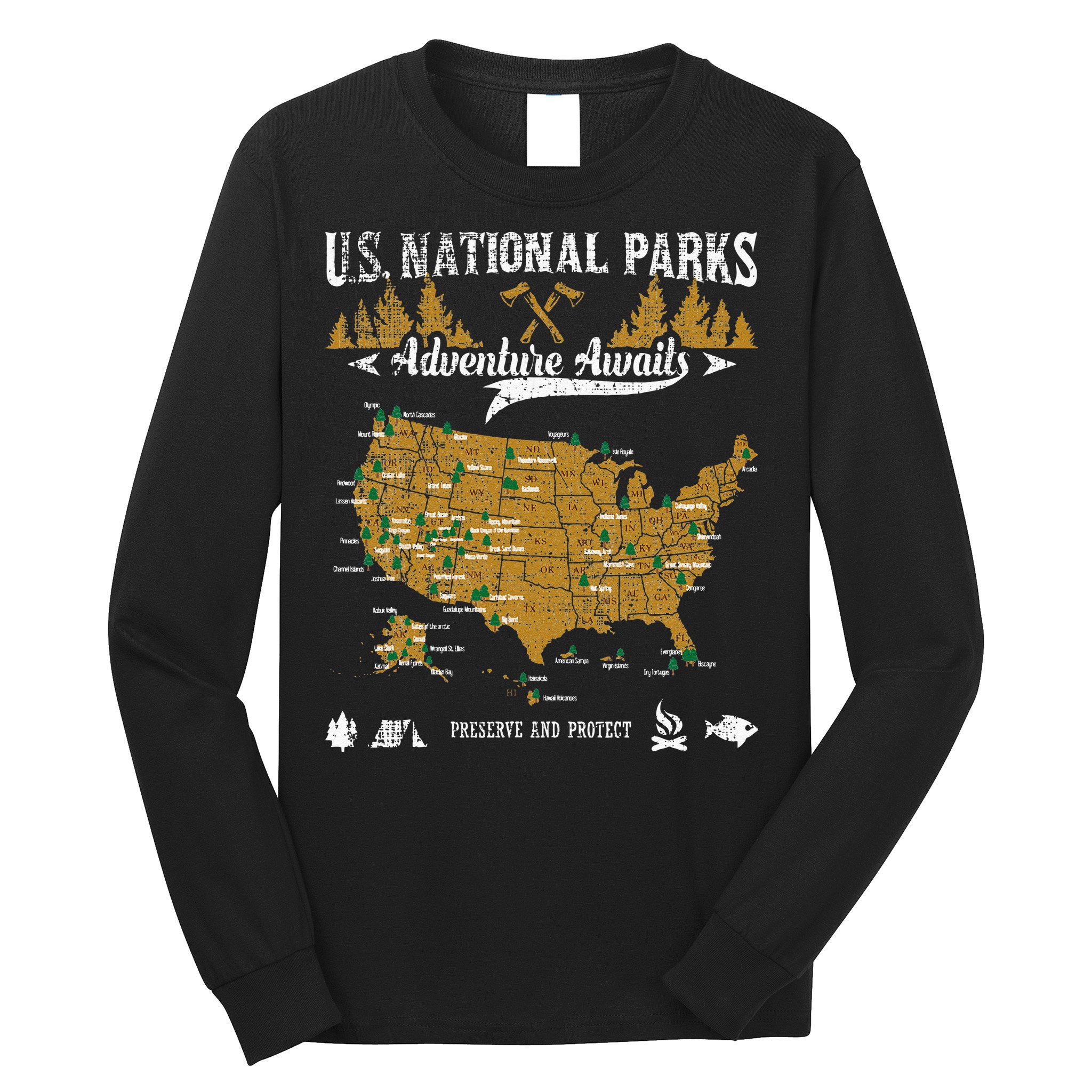 US National Parks Adventure Awaits Hiking & Camping Lover Long Sleeve Shirt