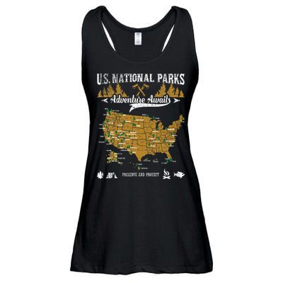 US National Parks Adventure Awaits Hiking & Camping Lover Ladies Essential Flowy Tank