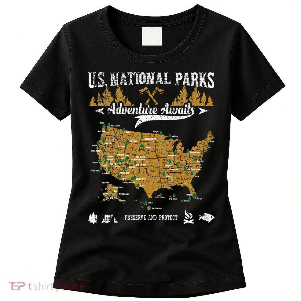US National Parks Adventure Awaits Hiking & Camping Lover Womens T-Shirt