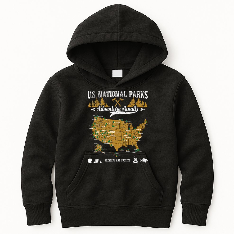 US National Parks Adventure Awaits Hiking & Camping Lover Kids Hoodie