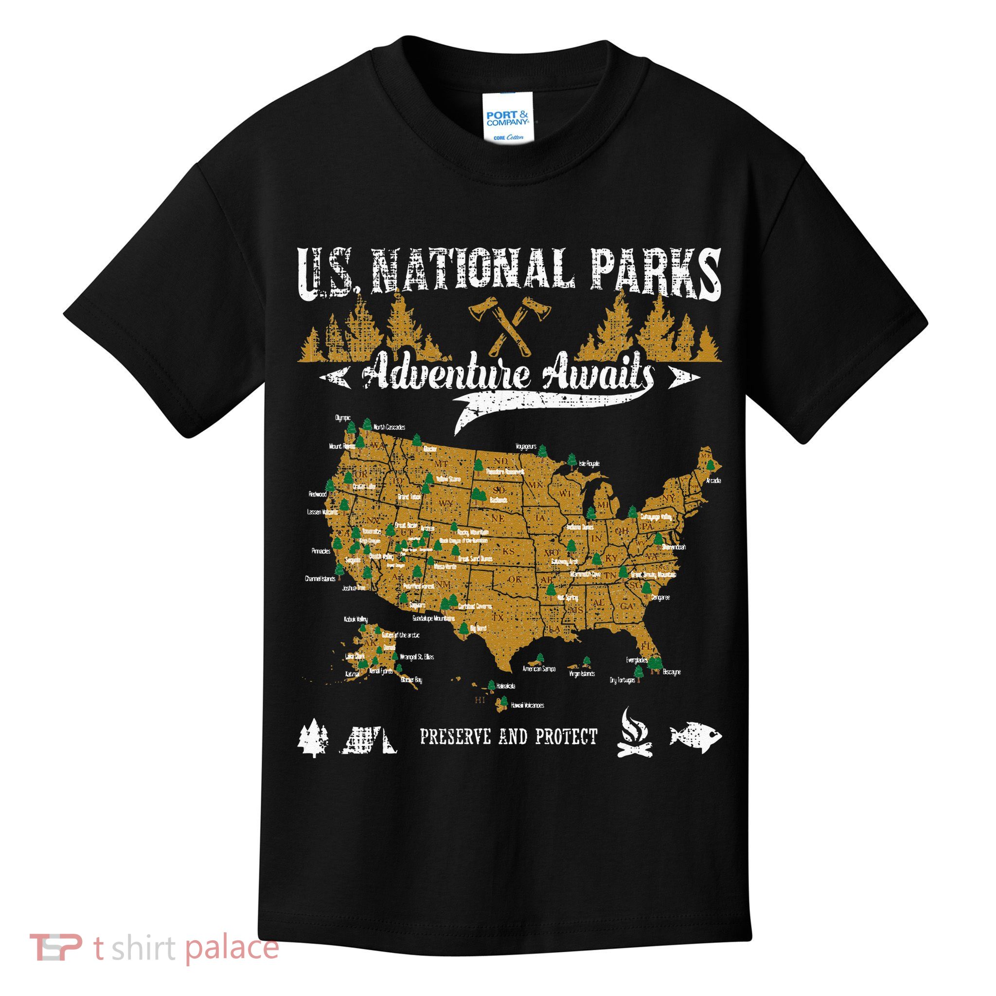 US National Parks Adventure Awaits Hiking & Camping Lover Kids T-Shirt