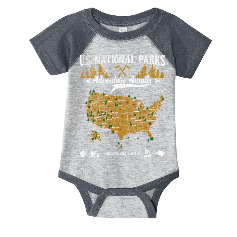 US National Parks Adventure Awaits Hiking & Camping Lover Infant Baby Jersey Bodysuit
