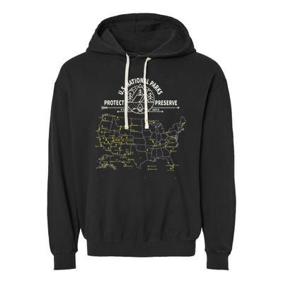 U.S. National Park Camping All 63 US National Parks Map Garment-Dyed Fleece Hoodie