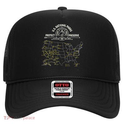 U.S. National Park Camping All 63 US National Parks Map High Crown Mesh Back Trucker Hat
