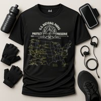 U.S. National Park Camping All 63 US National Parks Map Cooling Performance Crew T-Shirt