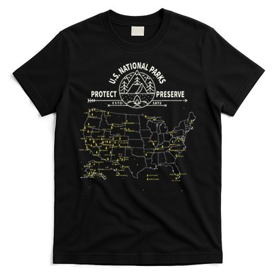 U.S. National Park Camping All 63 US National Parks Map T-Shirt