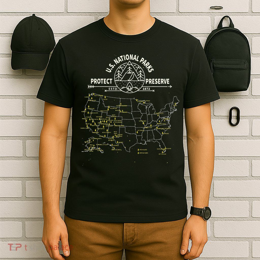 U.S. National Park Camping All 63 US National Parks Map T-Shirt