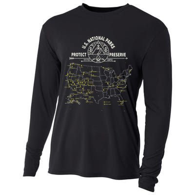 U.S. National Park Camping All 63 US National Parks Map Cooling Performance Long Sleeve Crew