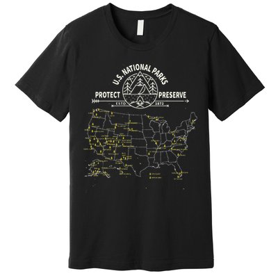 U.S. National Park Camping All 63 US National Parks Map Premium T-Shirt