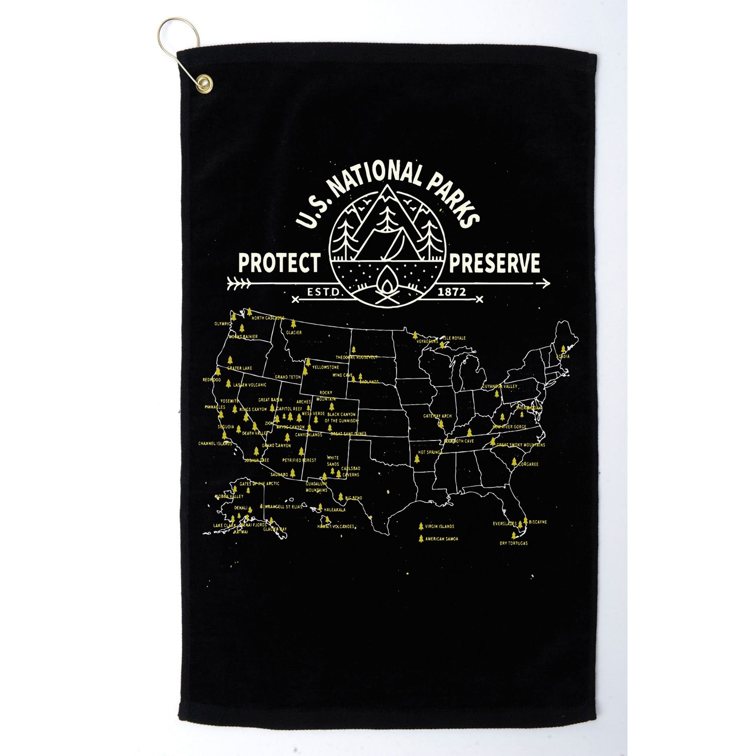 U.S. National Park Camping All 63 US National Parks Map Golf Towel