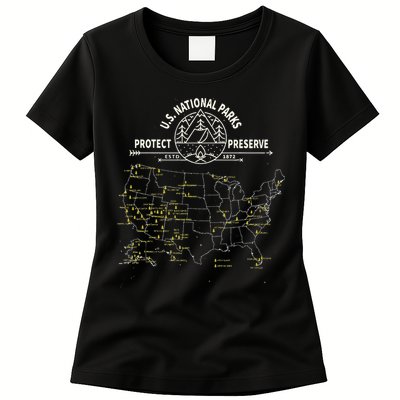 U.S. National Park Camping All 63 US National Parks Map Womens T-Shirt