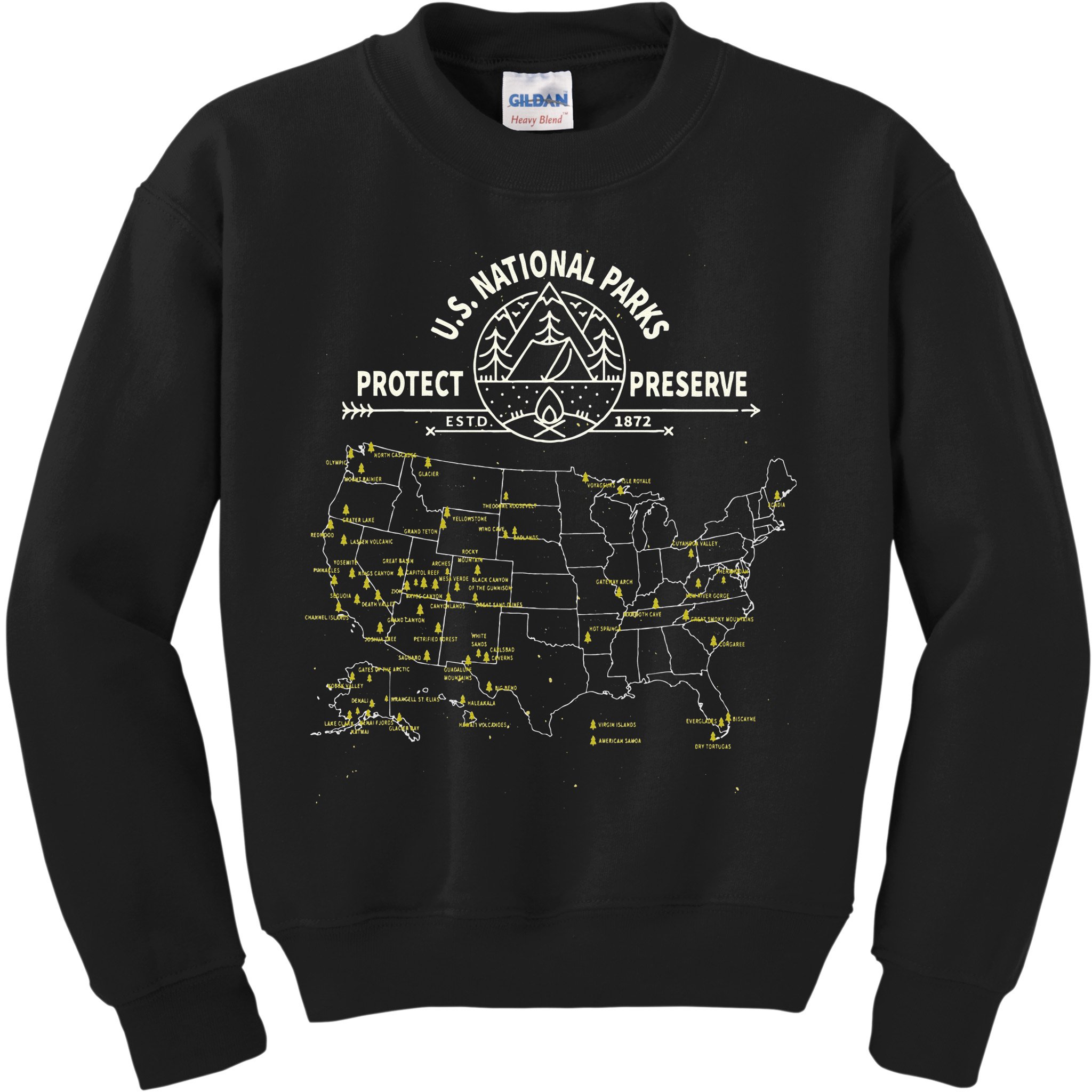 U.S. National Park Camping All 63 US National Parks Map Kids Sweatshirt