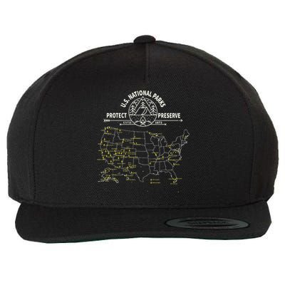 U.S. National Park Camping All 63 US National Parks Map Wool Snapback Cap