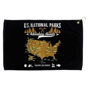 Us National Parks Adventure Awaits Cute Gift Hiking And Camping Lover Gift Grommeted Golf Towel