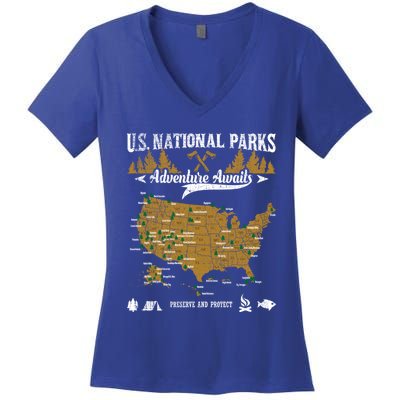 Us National Parks Adventure Awaits Cute Gift Hiking And Camping Lover Gift Women's V-Neck T-Shirt