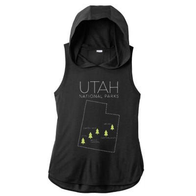 Utah National Park Map Zion Bryce Canyon Arches Canyonlands Ladies PosiCharge Tri-Blend Wicking Draft Hoodie Tank