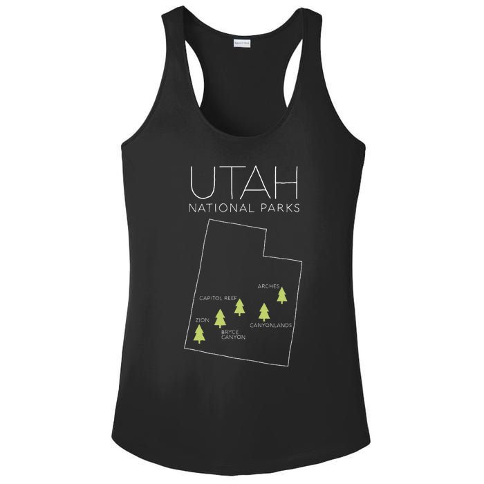 Utah National Park Map Zion Bryce Canyon Arches Canyonlands Ladies PosiCharge Competitor Racerback Tank