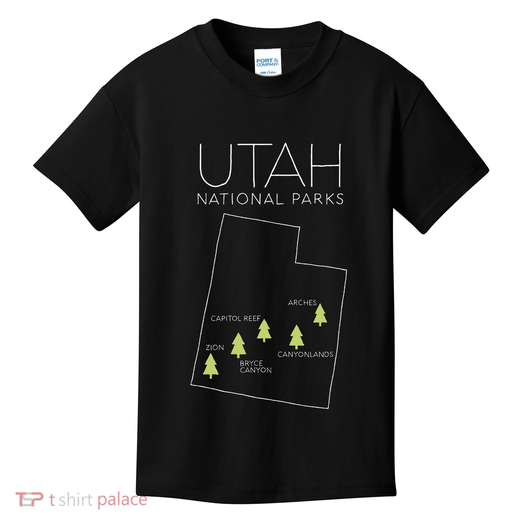 Utah National Park Map Zion Bryce Canyon Arches Canyonlands Kids T-Shirt
