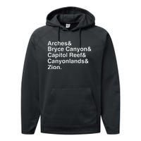 Utah National Parks Arches Zion Bryce UtahS Mighty 5 Performance Fleece Hoodie