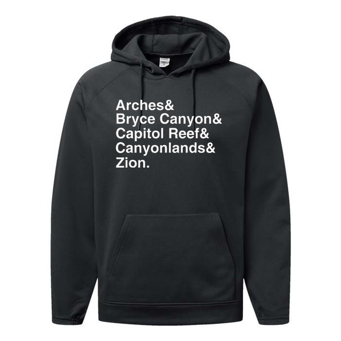 Utah National Parks Arches Zion Bryce UtahS Mighty 5 Performance Fleece Hoodie