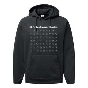 U.S. National Parks Minimalist Icon Outdoor Hiking Adventure Performance Fleece Hoodie