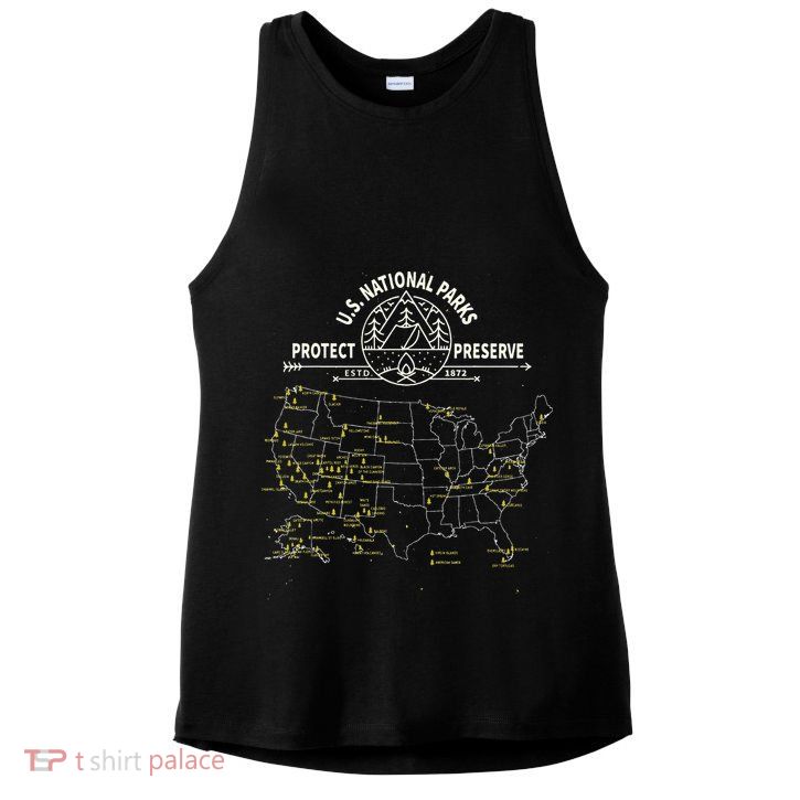 U.S. National Park Camping All 63 US National Parks Map Ladies PosiCharge Tri-Blend Wicking Tank