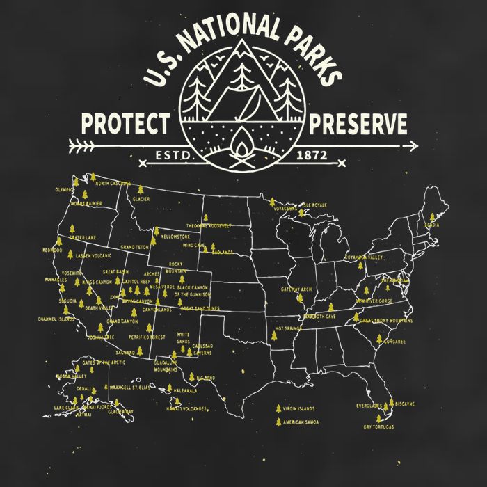 U.S. National Park Camping All 63 US National Parks Map 7 Panel Mesh Trucker Snapback Hat