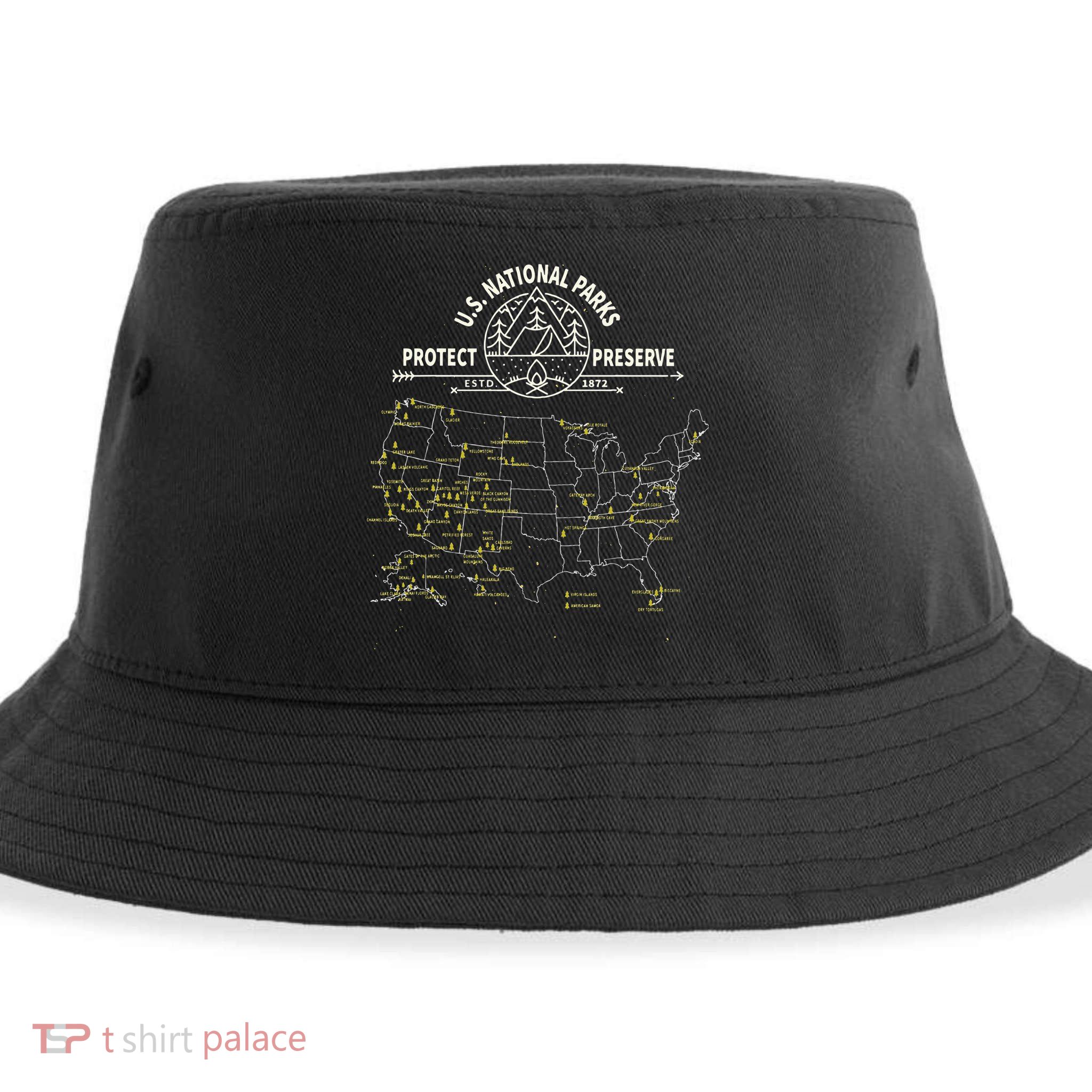 U.S. National Park Camping All 63 US National Parks Map Sustainable Bucket Hat