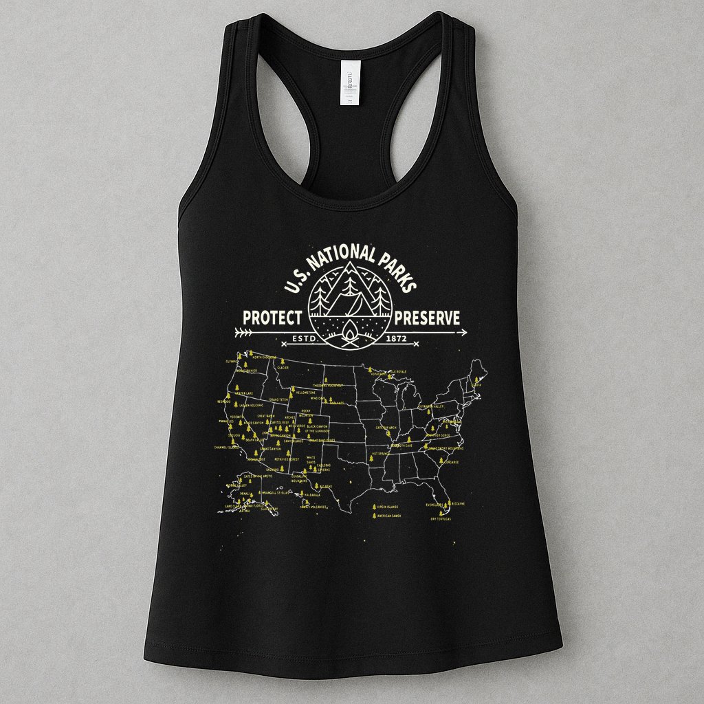 U.S. National Park Camping All 63 US National Parks Map Womens Tank Top