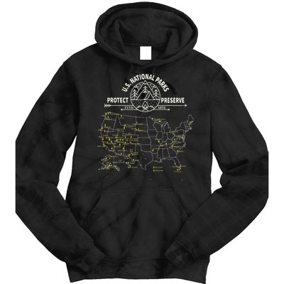 U.S. National Park Camping All 63 US National Parks Map Tie Dye Hoodie