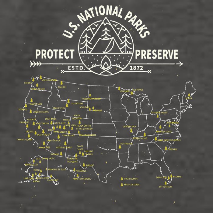 U.S. National Park Camping All 63 US National Parks Map Vector Backpack