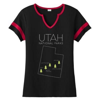 Utah National Park Map Zion Bryce Canyon Arches Canyonlands Ladies Halftime Notch Neck Tee