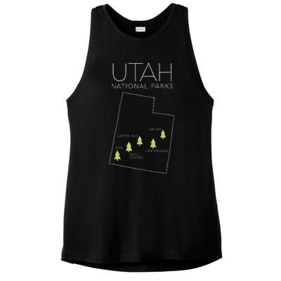 Utah National Park Map Zion Bryce Canyon Arches Canyonlands Ladies PosiCharge Tri-Blend Wicking Tank