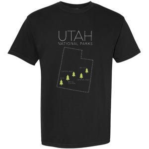 Utah National Park Map Zion Bryce Canyon Arches Canyonlands Garment-Dyed Heavyweight T-Shirt