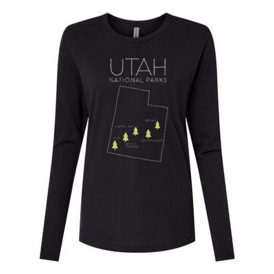 Utah National Park Map Zion Bryce Canyon Arches Canyonlands Womens Cotton Relaxed Long Sleeve T-Shirt