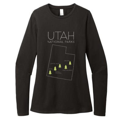 Utah National Park Map Zion Bryce Canyon Arches Canyonlands Womens CVC Long Sleeve Shirt