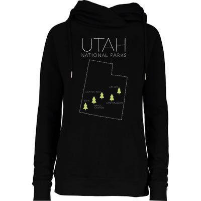 Utah National Park Map Zion Bryce Canyon Arches Canyonlands Womens Funnel Neck Pullover Hood