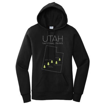 Utah National Park Map Zion Bryce Canyon Arches Canyonlands Women's Pullover Hoodie