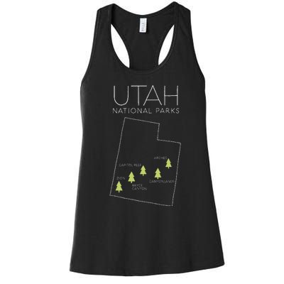 Utah National Park Map Zion Bryce Canyon Arches Canyonlands Women's Racerback Tank