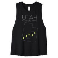 Utah National Park Map Zion Bryce Canyon Arches Canyonlands Women's Racerback Cropped Tank