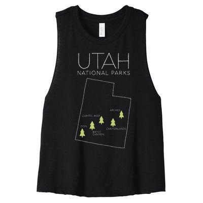 Utah National Park Map Zion Bryce Canyon Arches Canyonlands Women's Racerback Cropped Tank