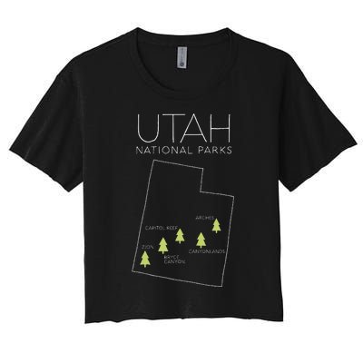 Utah National Park Map Zion Bryce Canyon Arches Canyonlands Women's Crop Top Tee