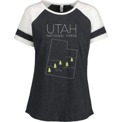 Utah National Park Map Zion Bryce Canyon Arches Canyonlands Enza Ladies Jersey Colorblock Tee